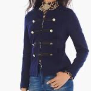 Chico's Womens Navy Blue Military Jacket Collarless Sz 1 NWT